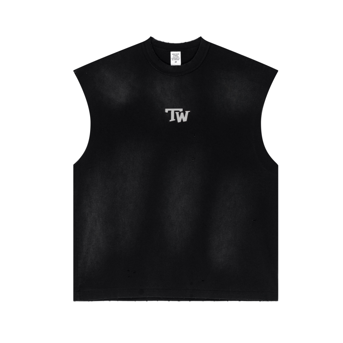 285GSM Unisex Monkey-Wash PP Spray Distressed Sleeveless Top Vintage Black