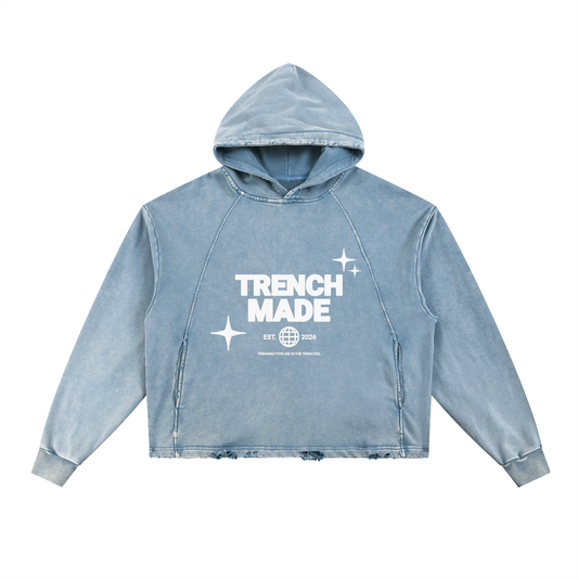 Frayed-Hem Trench Made Hoodie