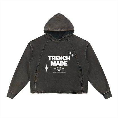 Frayed-Hem Trench Made Hoodie