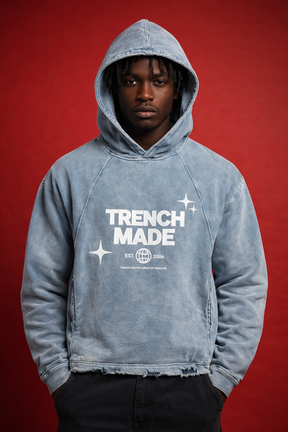 Frayed-Hem Trench Made Hoodie