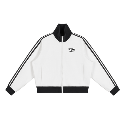 Stripe Fleece Cropped Track Jacket