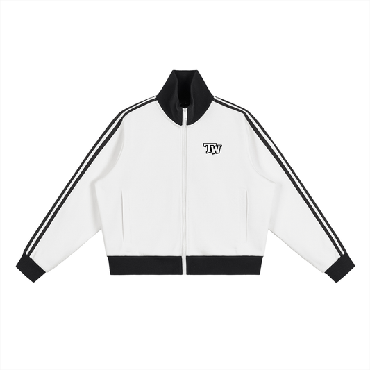 Stripe Fleece Cropped Track Jacket