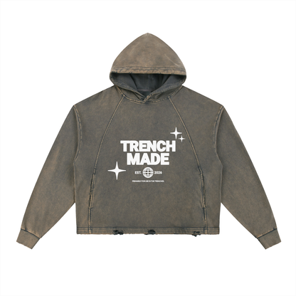 Frayed-Hem Trench Made Hoodie