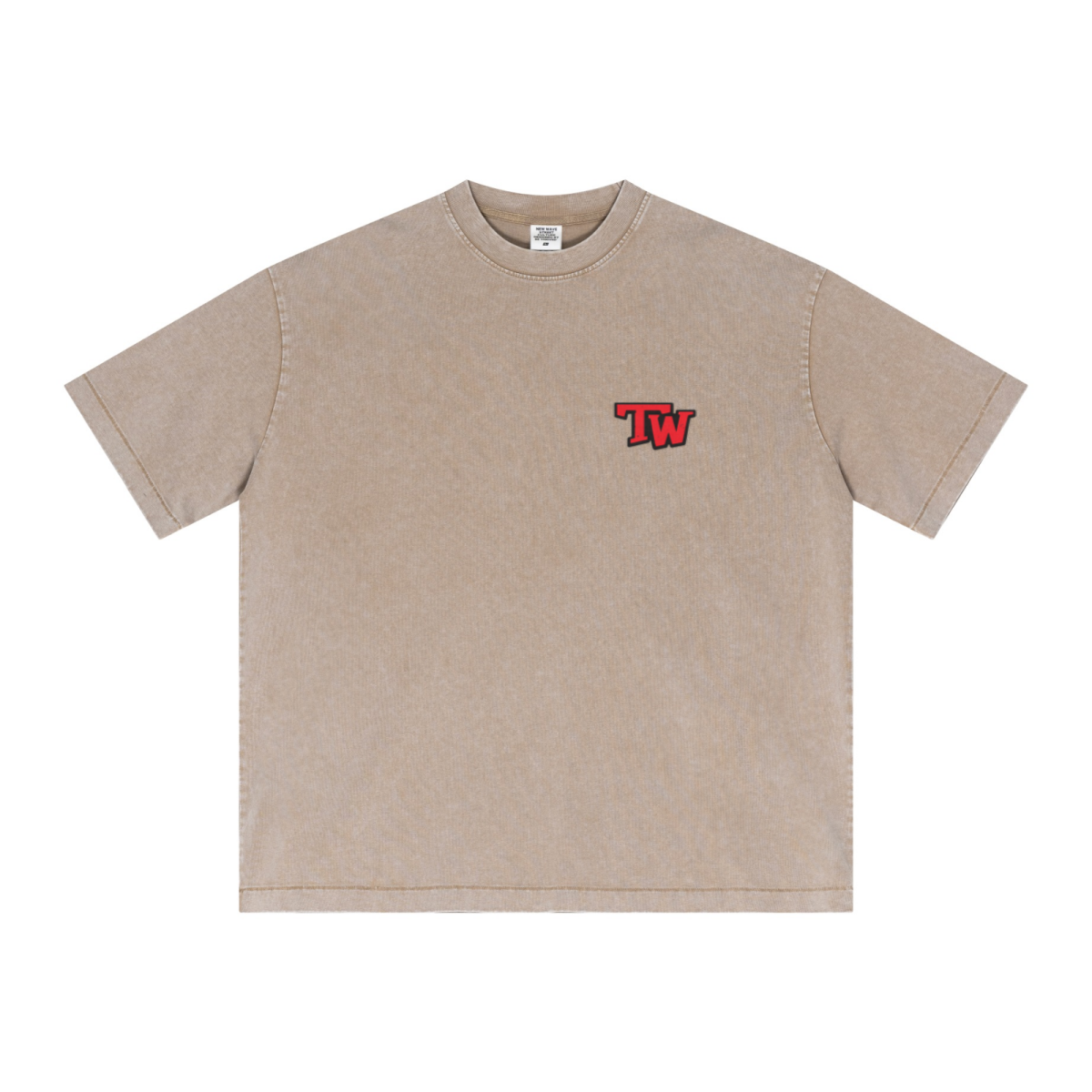 285GSM Unisex Distressed Snow-Wash Batik Plain Fabric Short-Sleeve T-shirt khaki