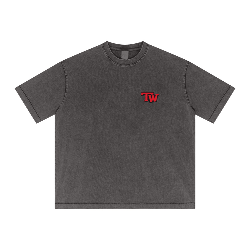 285GSM Unisex Distressed Snow-Wash Batik Plain Fabric Short-Sleeve T-shirt Dark gray