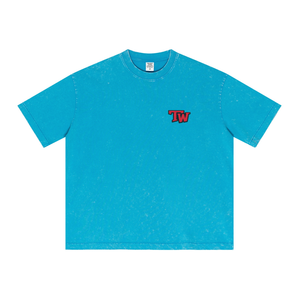 285GSM Unisex Distressed Snow-Wash Batik Plain Fabric Short-Sleeve T-shirt Blue