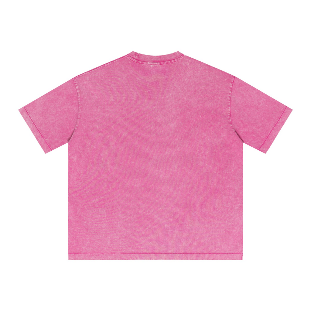 285GSM Unisex Distressed Snow-Wash Batik Plain Fabric Short-Sleeve T-shirt Pink
