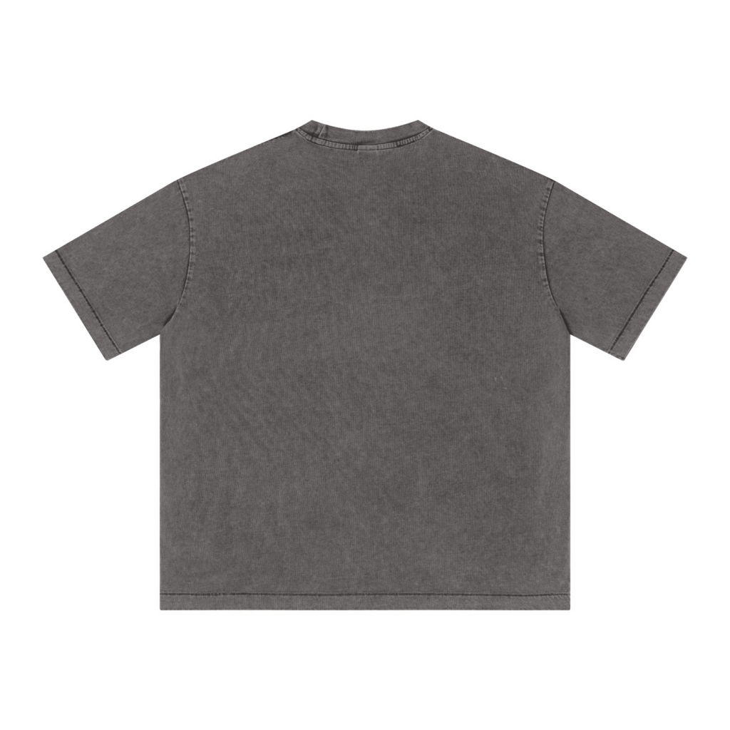 285GSM Unisex Distressed Snow-Wash Batik Plain Fabric Short-Sleeve T-shirt Dark gray