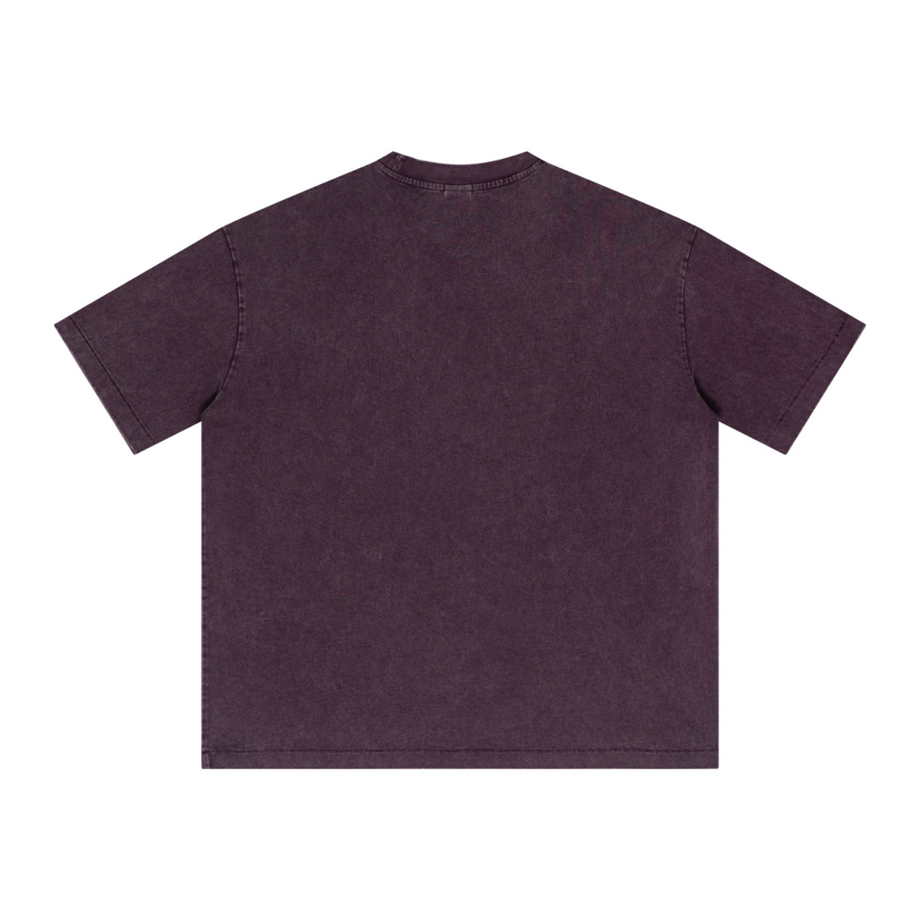 285GSM Unisex Distressed Snow-Wash Batik Plain Fabric Short-Sleeve T-shirt Purple