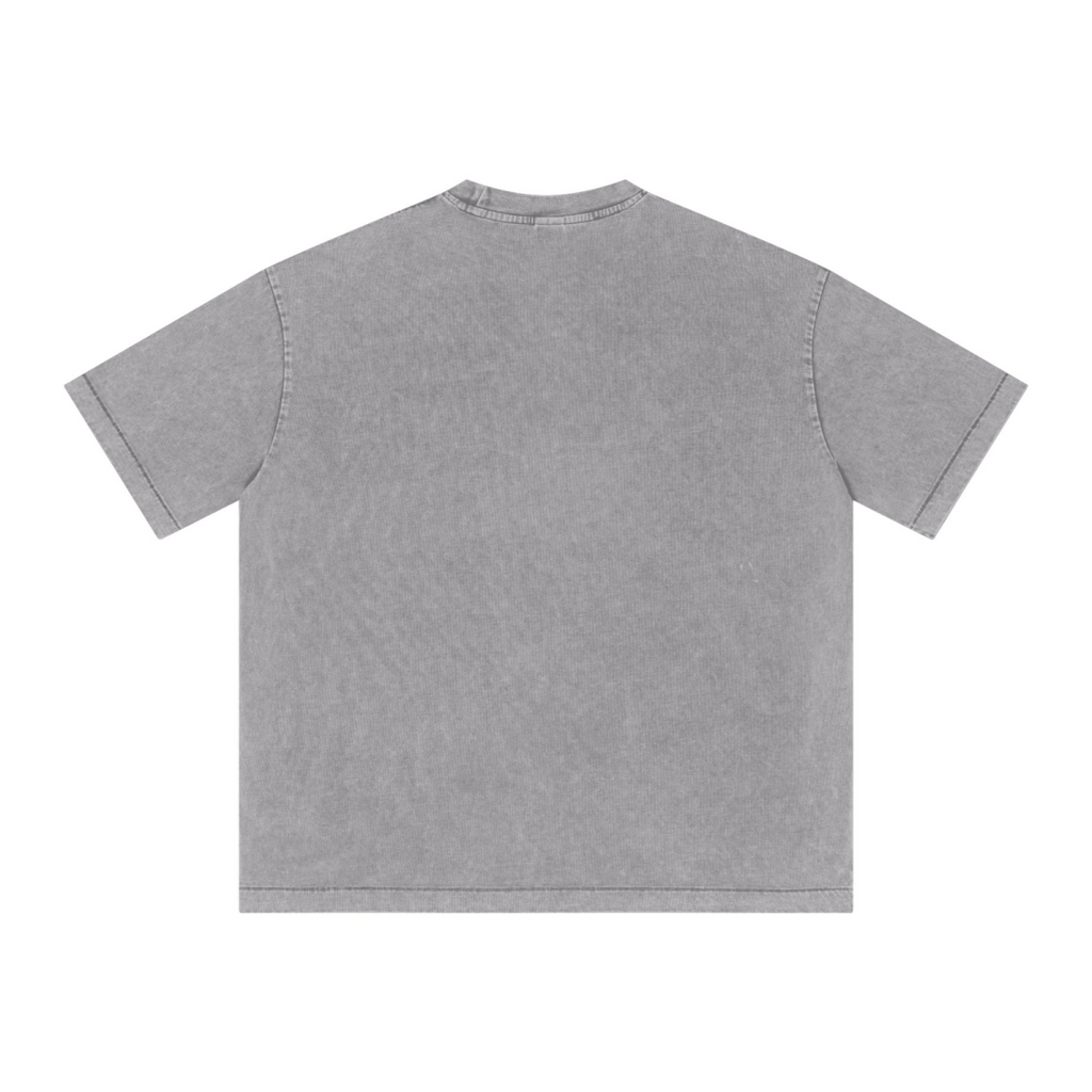 285GSM Unisex Distressed Snow-Wash Batik Plain Fabric Short-Sleeve T-shirt Light grey