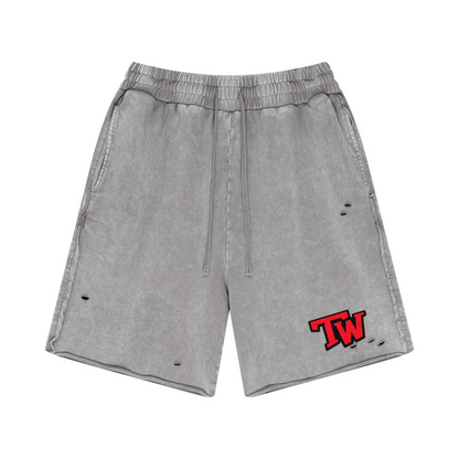 330GSM Cotton Beefy Fabric Handcrafted Distressed Shorts Medium Grey