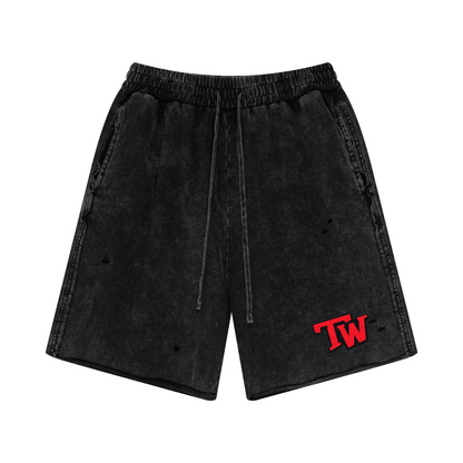 330GSM Cotton Beefy Fabric Handcrafted Distressed Shorts Vintage Black