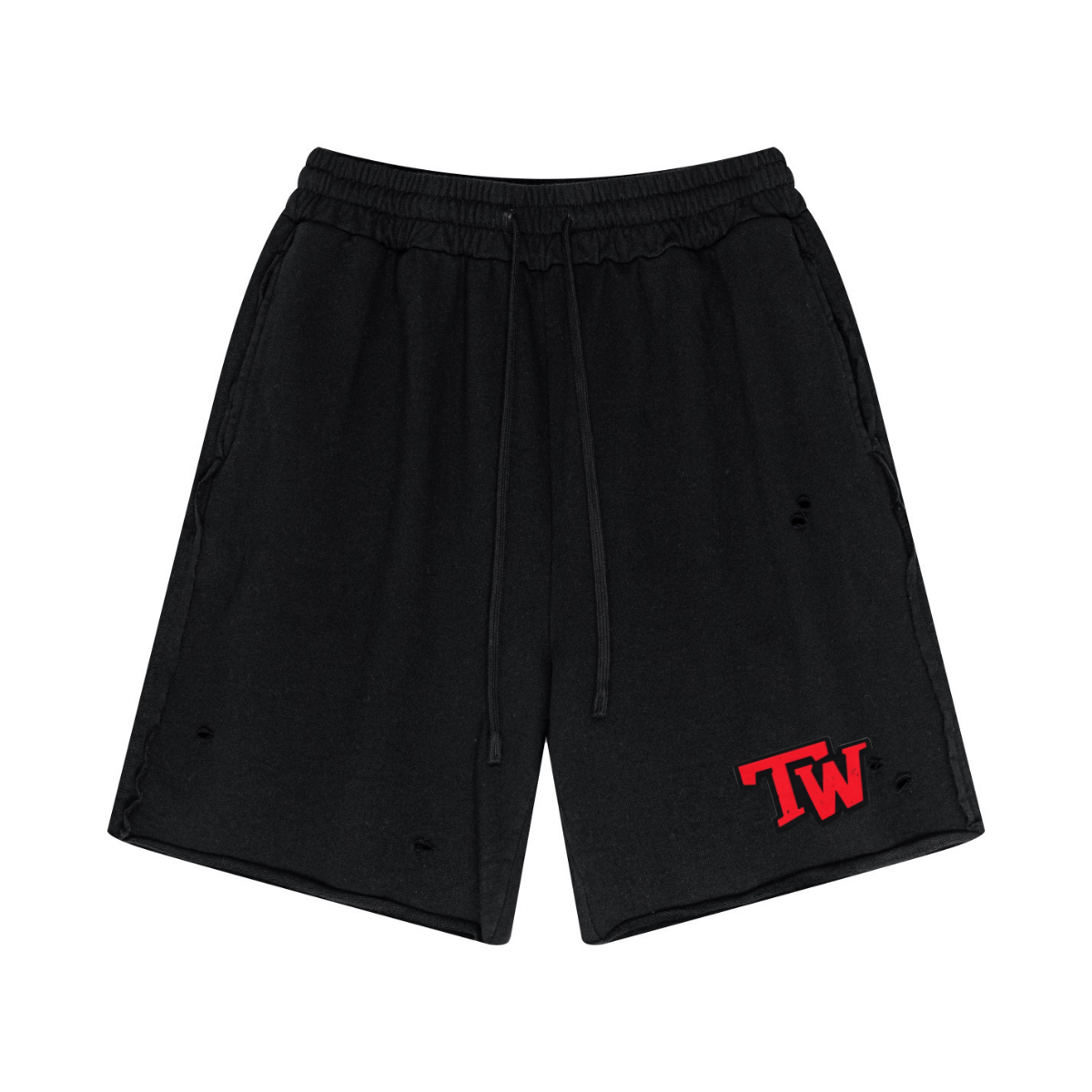 330GSM Cotton Beefy Fabric Handcrafted Distressed Shorts Black