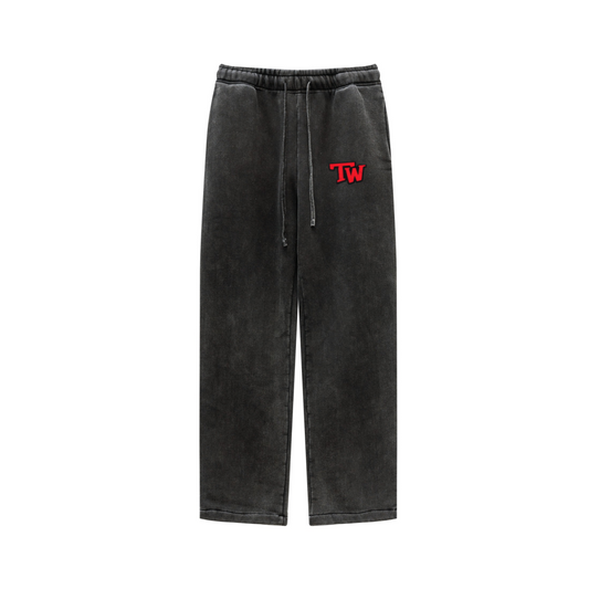 360GSM Heavyweight Fleece Washed Straight-Leg Pants Snow Wash Grey