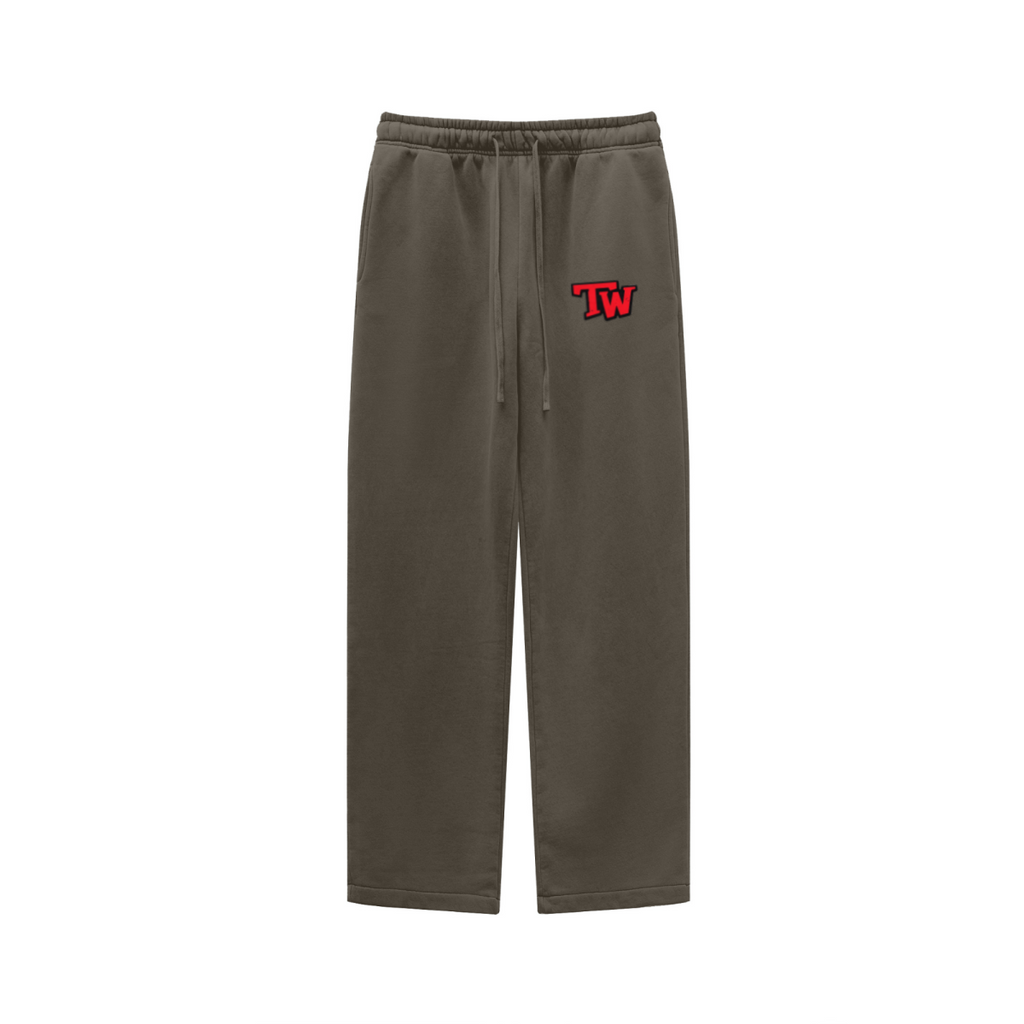 360GSM Heavyweight Fleece Washed Straight-Leg Pants Coffee Brown