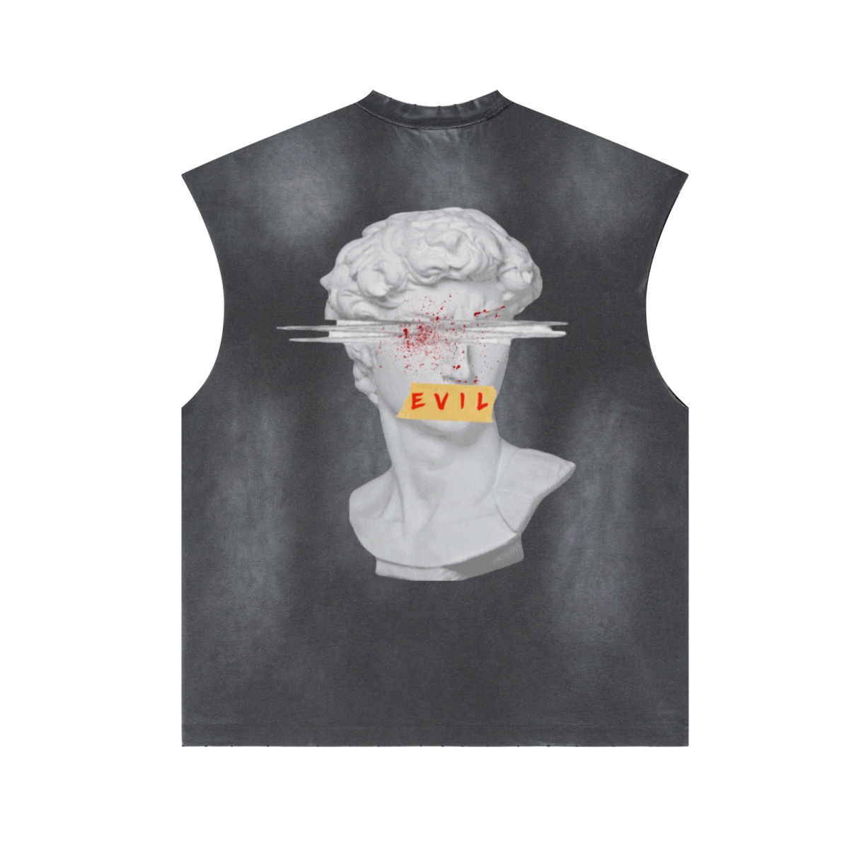 285GSM Unisex Monkey-Wash PP Spray Distressed Sleeveless Top 	Vintage Dark Grey
