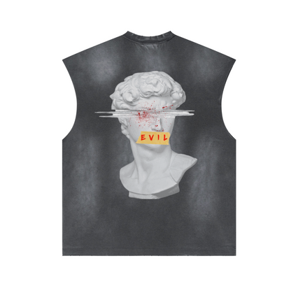 285GSM Unisex Monkey-Wash PP Spray Distressed Sleeveless Top 	Vintage Dark Grey