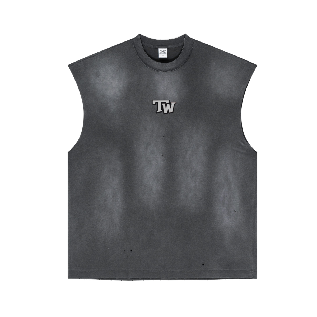 285GSM Unisex Monkey-Wash PP Spray Distressed Sleeveless Top 	Vintage Dark Grey