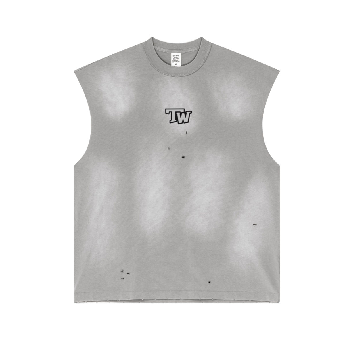 285GSM Unisex Monkey-Wash PP Spray Distressed Sleeveless Top Vintage Medium Grey