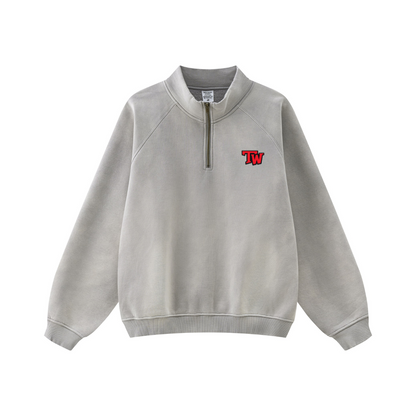 360GSM Unisex Fall/Winter New PP-Sprayed (Monkey Wash) Half-Zip Stand Collar Hoodie Light Grey