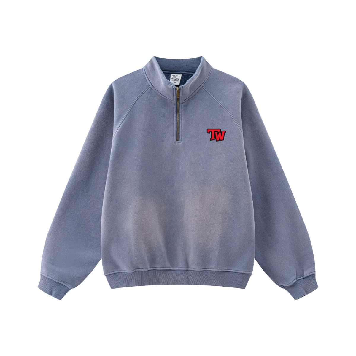 360GSM Unisex Fall/Winter New PP-Sprayed (Monkey Wash) Half-Zip Stand Collar Hoodie Blue