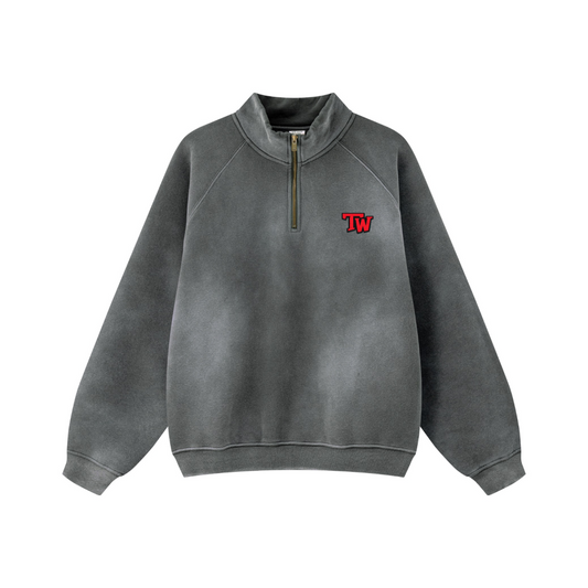 360GSM Unisex Fall/Winter New PP-Sprayed (Monkey Wash) Half-Zip Stand Collar Hoodie Dark Grey