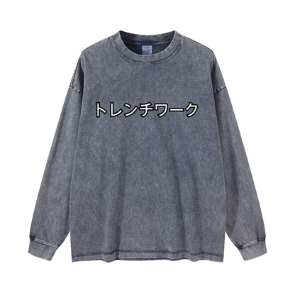 260GSM Men’s Vintage-Wash Heavyweight Loose-Fit Long T-shirt  light blue