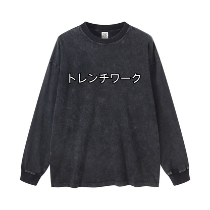 260GSM Men’s Vintage-Wash Heavyweight Loose-Fit Long T-shirt Snow Wash