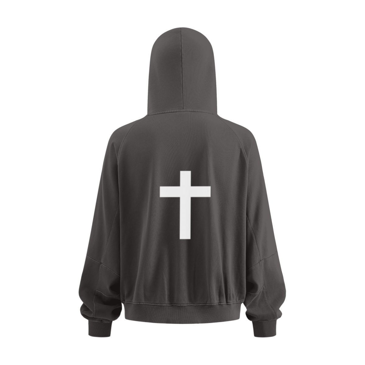480GSM Men's Boxy-Fit Short and Wide Pigment-Wash Heavyweight Zip-Up Panel Hoodie Dark Grey