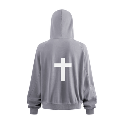 480GSM Men's Boxy-Fit Short and Wide Pigment-Wash Heavyweight Zip-Up Panel Hoodie Medium Grey