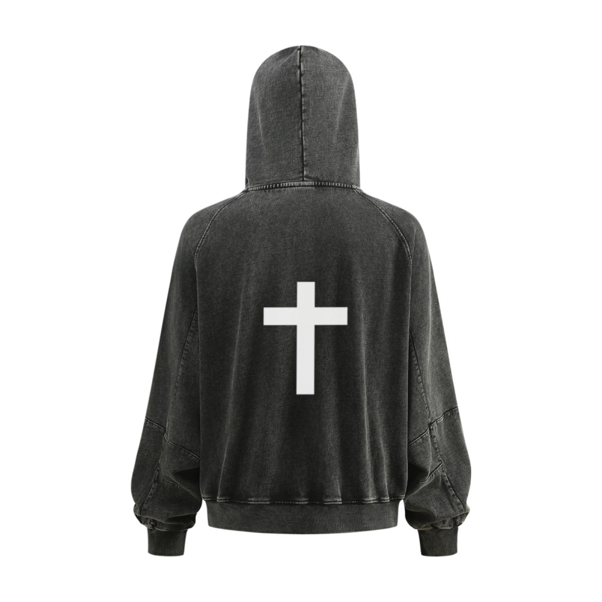 480GSM Men's Boxy-Fit Short and Wide Pigment-Wash Heavyweight Zip-Up Panel Hoodie Snowflake Grey