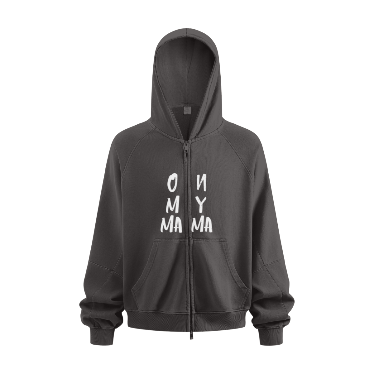 480GSM Men's Boxy-Fit Short and Wide Pigment-Wash Heavyweight Zip-Up Panel Hoodie Dark Grey