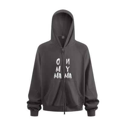 480GSM Men's Boxy-Fit Short and Wide Pigment-Wash Heavyweight Zip-Up Panel Hoodie Dark Grey