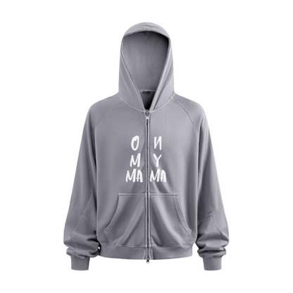 480GSM Men's Boxy-Fit Short and Wide Pigment-Wash Heavyweight Zip-Up Panel Hoodie Medium Grey