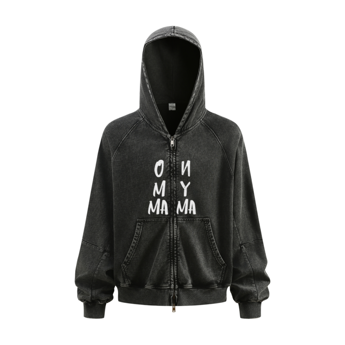 480GSM Men's Boxy-Fit Short and Wide Pigment-Wash Heavyweight Zip-Up Panel Hoodie Snowflake Grey