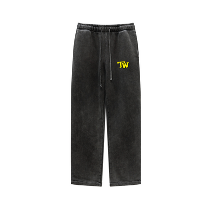 360GSM Unisex Heavyweight Fleece Washed Straight-Leg Pants Snow Wash Grey