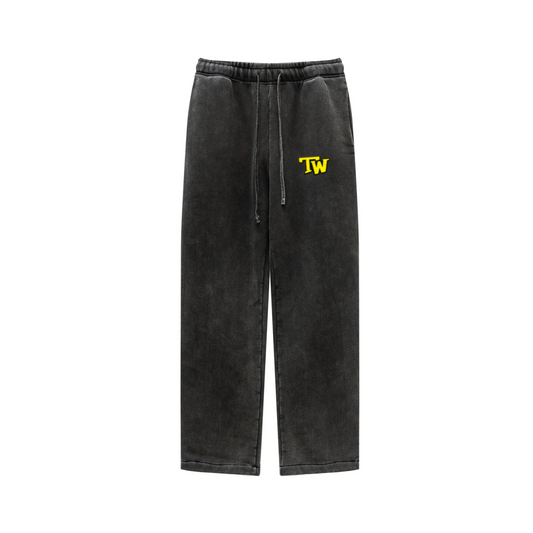 360GSM Unisex Heavyweight Fleece Washed Straight-Leg Pants Snow Wash Grey