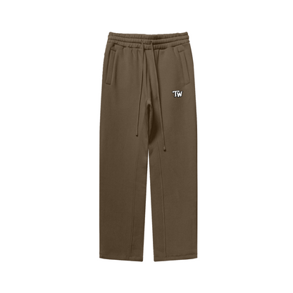 345GSM Unisex Solid-Color Relaxed Fleece-Lined Straight-Leg Pants Brown Tan