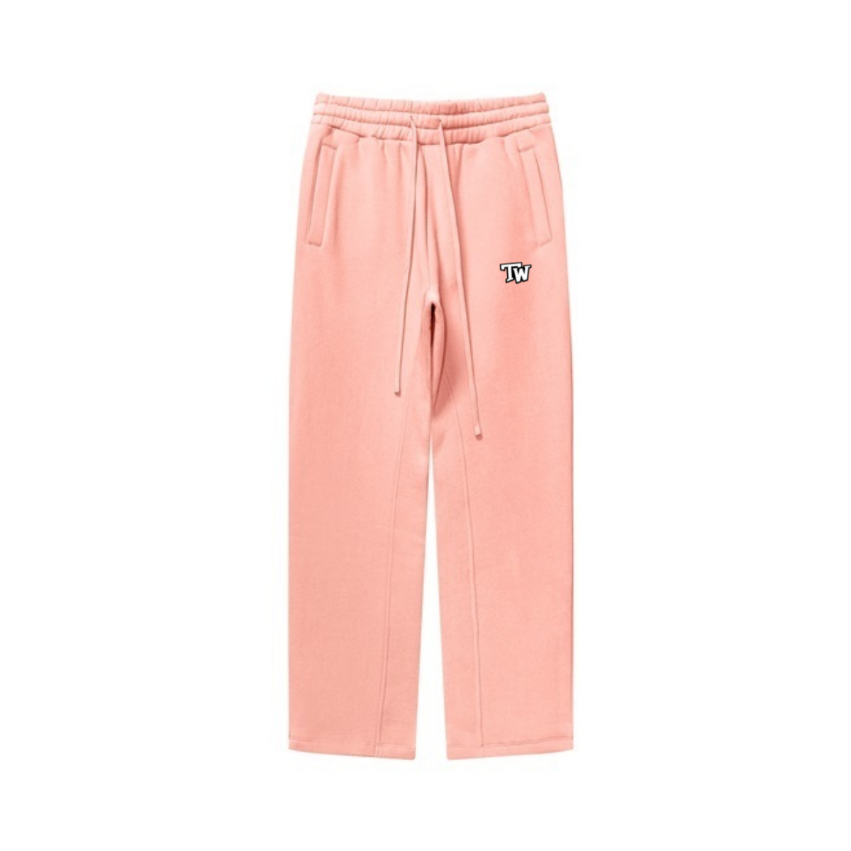 345GSM Unisex Solid-Color Relaxed Fleece-Lined Straight-Leg Pants Pink