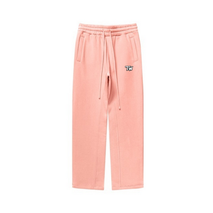 345GSM Unisex Solid-Color Relaxed Fleece-Lined Straight-Leg Pants Pink